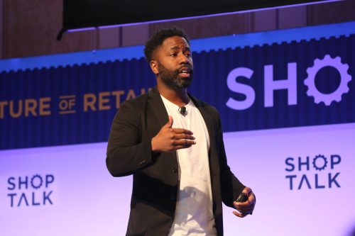 An image of LISNR CCO, Rodney Williams, on stage at ShopTalk 2019.